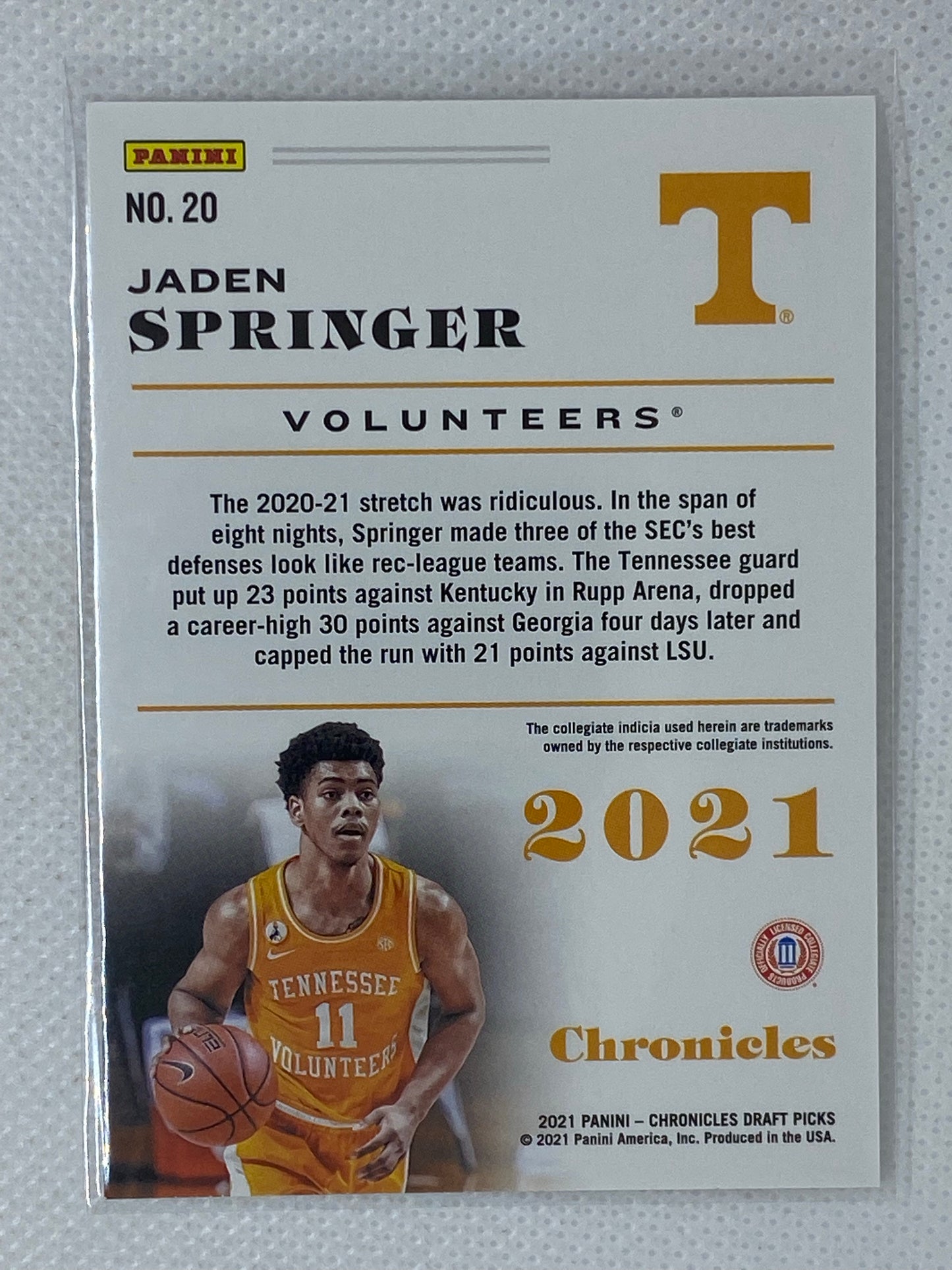2021-22 Panini Chronicles Draft Jaden Springer Orange Parallel SP #270 RC Rookie